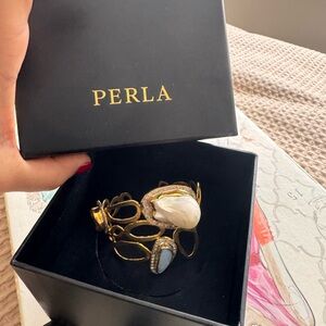Perla Gold Vermeil Cuff Bracelet with Opal, Pearl, Coral & Diamond Accents